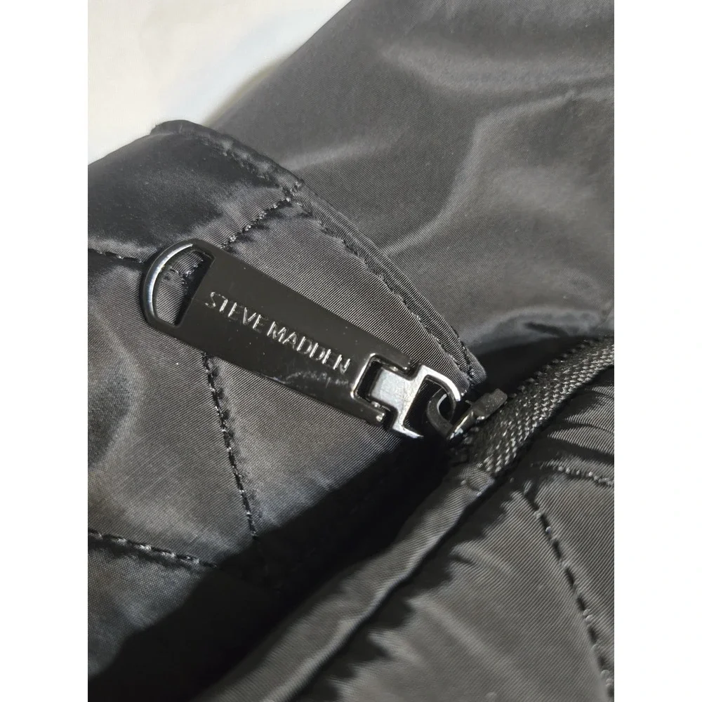 Steve Madden Quilted Backpack Black Square Rucksack Lg Zip Pockets Logo School